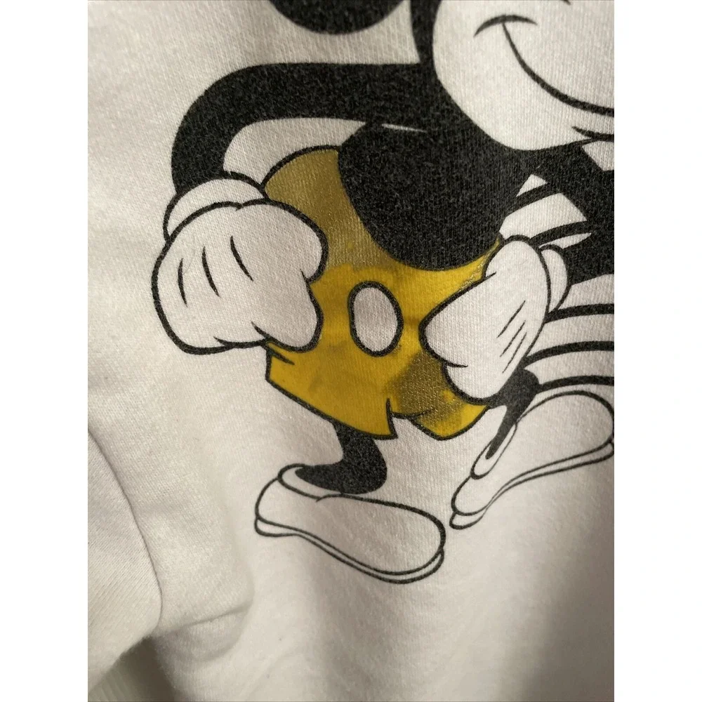 Mickey Mouse Sweatshirt Adult Small White Gold Black 1928 Zippers Pullover Faded